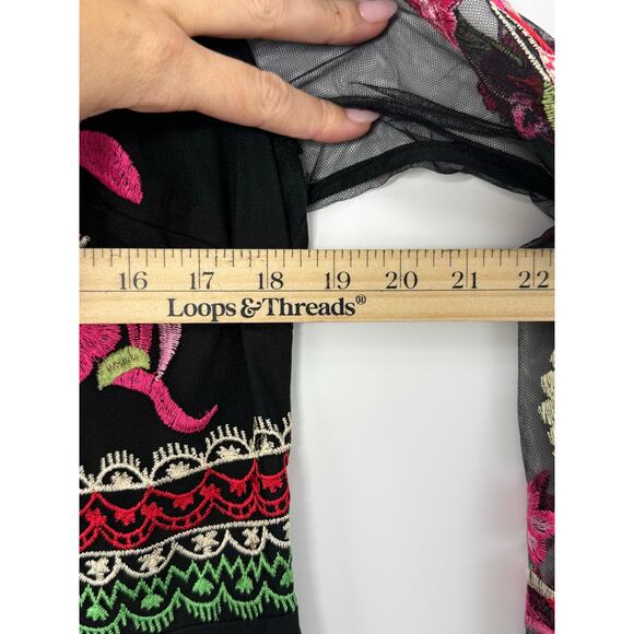 By Megyn Maxi Dress Women Size 10/12 (Estimated) Black Embroidered Floral Mesh - Picture 9 of 12